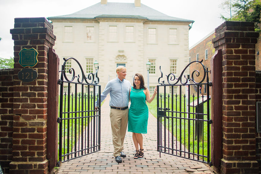 An engagement session is photographed in Old Town Alexandria, VA  Carlyle House 